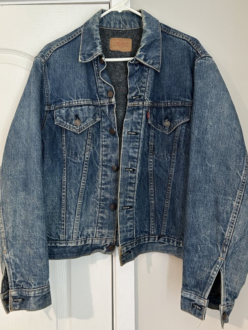 Vtg LEVI’S Type III Mens Denim Trucker Jacket 44 USA Made Blanket Lined Little e